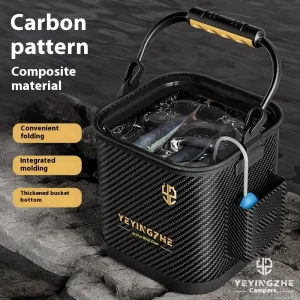 Drawing bucket Carbon pattern fish bucket  guard  Portable folding  Luya live 1