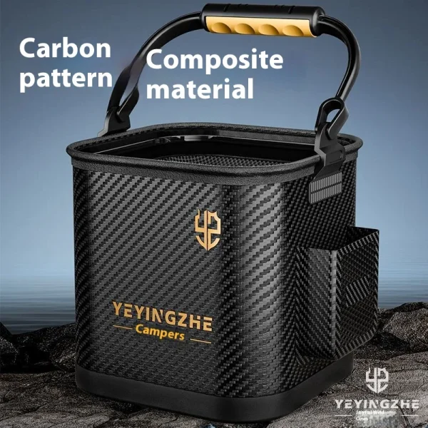 Drawing bucket Carbon pattern fish bucket  guard  Portable folding  Luya live 2