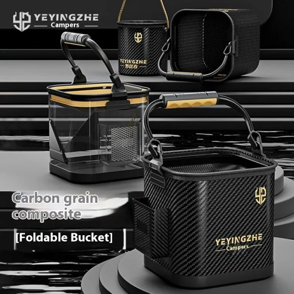 Drawing bucket Carbon pattern fish bucket  guard  Portable folding  Luya live 4