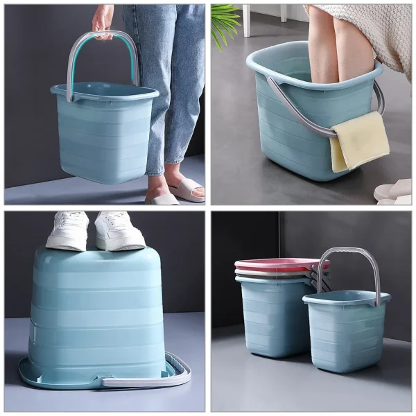 Plastic 11L Blue Small Square Bucket with Handle for Home Cleaning Bathing Water Storage Durable Multipurpose Bucket 4
