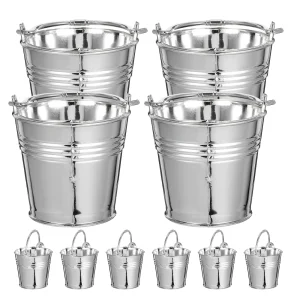 10pcs Mini Simulated Plastic Water Buckets Silver Handles Lightweight Kids Play Toy Durable Material Indoor Outdoor Fun 1