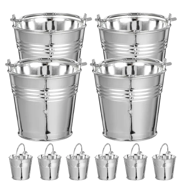 10pcs Mini Simulated Plastic Water Buckets Silver Handles Lightweight Kids Play Toy Durable Material Indoor Outdoor Fun 1