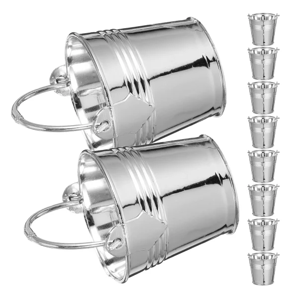 10pcs Mini Simulated Plastic Water Buckets Silver Handles Lightweight Kids Play Toy Durable Material Indoor Outdoor Fun 5