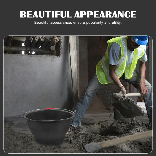 Portable Construction Grey Bucket 30cm Opening 17cm Bottom 17.5cm Height Heavy Duty Rubber Bucket Cement Mixing Storage 2