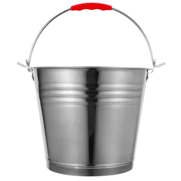 Stainless Steel Bucket 24cm 6L Handled Portable Water Milk Storage Container Round Metal Bucket for Home Kitchen Garden 4