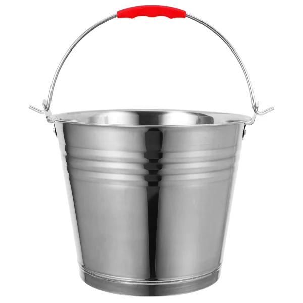 Stainless Steel Bucket 24cm 6L Handled Portable Water Milk Storage Container Round Metal Bucket for Home Kitchen Garden 6