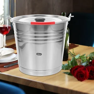Stainless Steel Bucket 6L Water Container with Lid 24cm for Cooling Beverages Ice Storage Suitable Party KTV Beach Hotel Bar 1