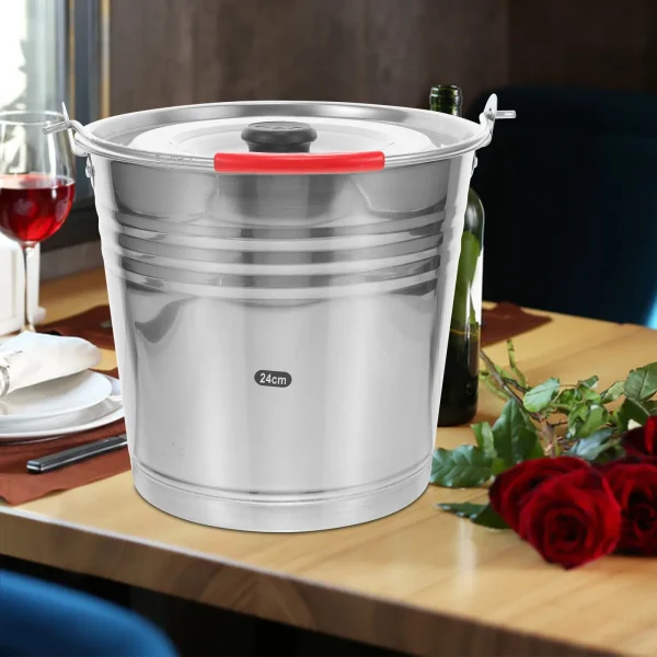 Stainless Steel Bucket 6L Water Container with Lid 24cm for Cooling Beverages Ice Storage Suitable Party KTV Beach Hotel Bar 1