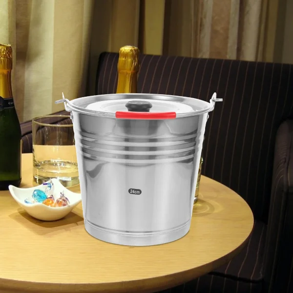 Stainless Steel Bucket 6L Water Container with Lid 24cm for Cooling Beverages Ice Storage Suitable Party KTV Beach Hotel Bar 2