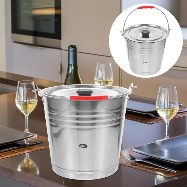 Stainless Steel Bucket 6L Water Container with Lid 24cm for Cooling Beverages Ice Storage Suitable Party KTV Beach Hotel Bar 6