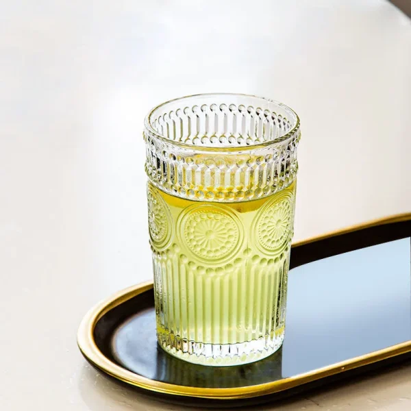 12oz 4pcs Sets Glass Cups Embossed Design Coffee Cup Heat Resistant Retro Transparent Tea Cup Set Glasses Household Drinkware 5