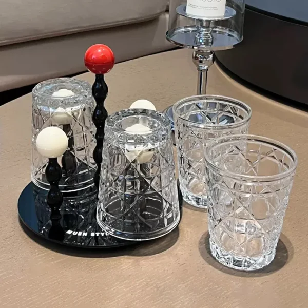 4pcs Glass Set for Drinking 10.5oz Household Whiskey Cups Diamond Painting Wine Glass Juice Drinks Glasses Transparent Drinkware 1
