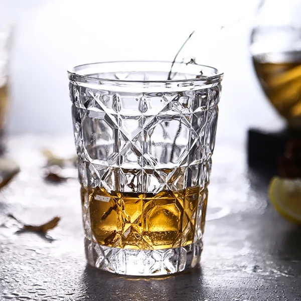 4pcs Glass Set for Drinking 10.5oz Household Whiskey Cups Diamond Painting Wine Glass Juice Drinks Glasses Transparent Drinkware 2