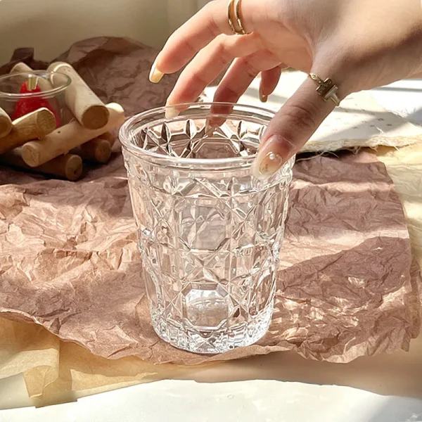 4pcs Glass Set for Drinking 10.5oz Household Whiskey Cups Diamond Painting Wine Glass Juice Drinks Glasses Transparent Drinkware 4