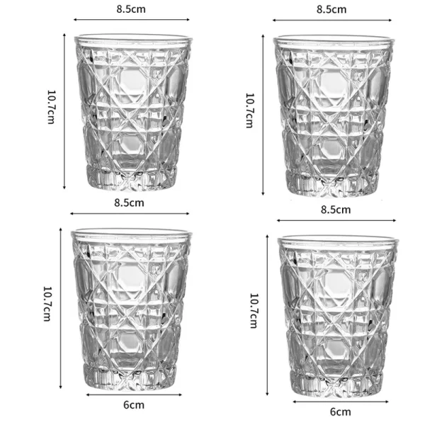 4pcs Glass Set for Drinking 10.5oz Household Whiskey Cups Diamond Painting Wine Glass Juice Drinks Glasses Transparent Drinkware 6
