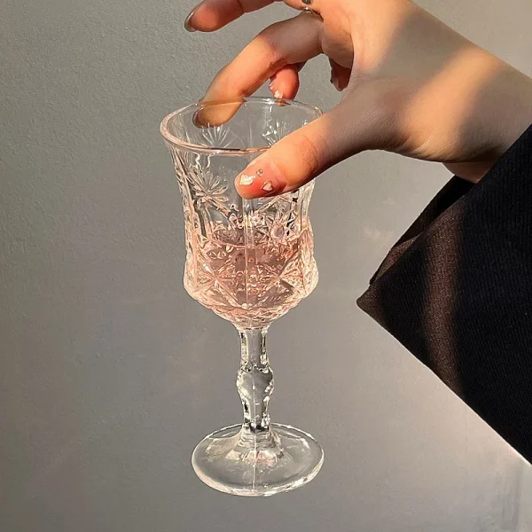 100ml Transparent Champagne Glass 6pcs Set Creative Carved High Footed Cup Restaurant Cocktail Glass Bar Drinkware Perfect Gift 4