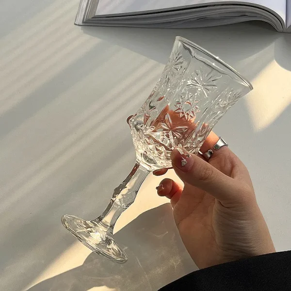 100ml Transparent Champagne Glass 6pcs Set Creative Carved High Footed Cup Restaurant Cocktail Glass Bar Drinkware Perfect Gift 5