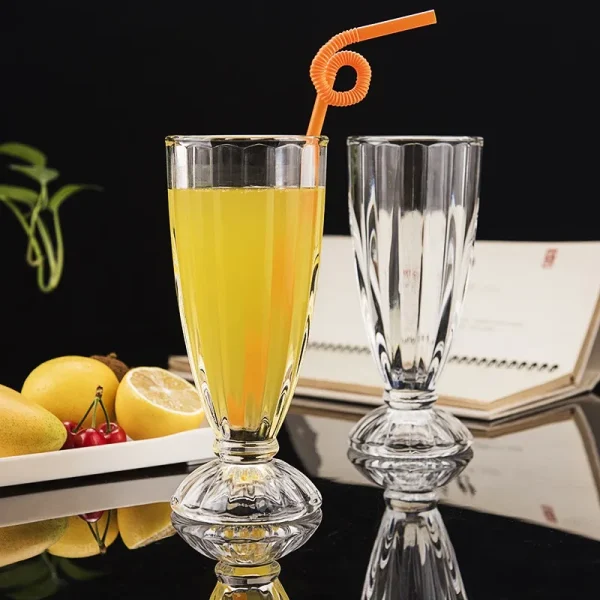 Glass Drinkware Cocktail Glasses Cups Goblet Dessert Smoothie Cup Personalized Ice Cream Bowl Vertical Striped Juice Coffee Cup 2
