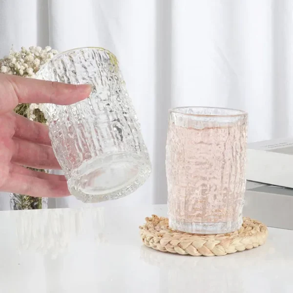 2pcs Set Wine Glass Cocktail Cups Drinking Bottle Simple Mug Transparent Glacier Glass Tree Bark Pattern Cup Household Drinkware 2