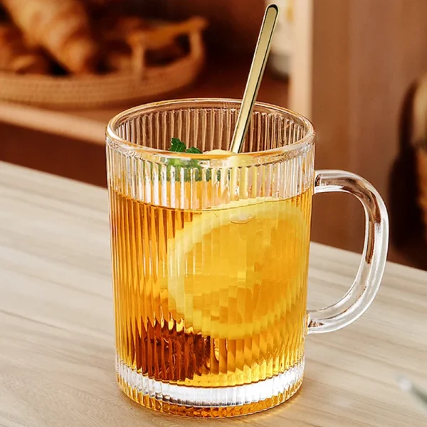 330ml Transparent Drinkware Household 2pcs Set Vertical Striped Wine Glass with Handle Breakfast Milk Tea Juice Cold Drink Cups 1