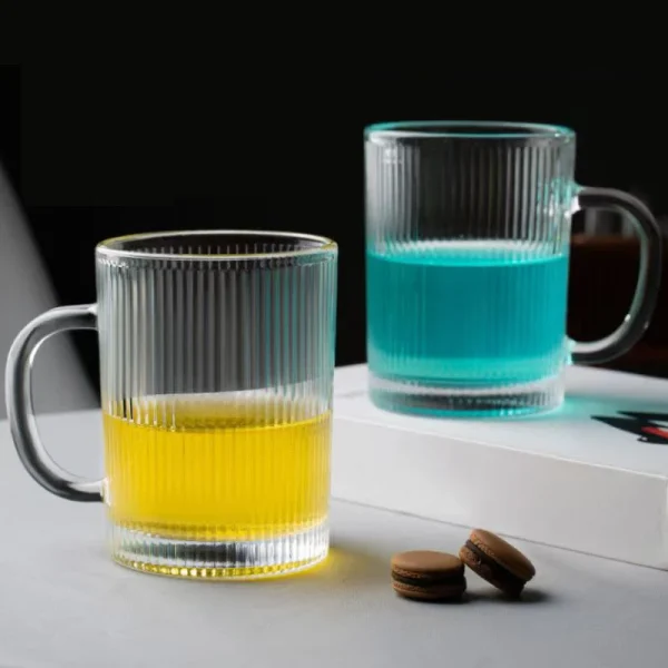 330ml Transparent Drinkware Household 2pcs Set Vertical Striped Wine Glass with Handle Breakfast Milk Tea Juice Cold Drink Cups 2