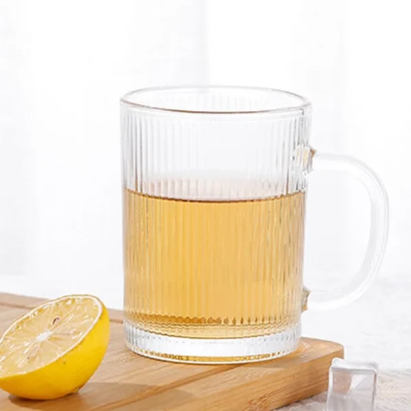 330ml Transparent Drinkware Household 2pcs Set Vertical Striped Wine Glass with Handle Breakfast Milk Tea Juice Cold Drink Cups 3