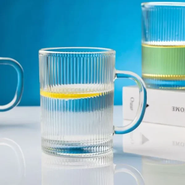 330ml Transparent Drinkware Household 2pcs Set Vertical Striped Wine Glass with Handle Breakfast Milk Tea Juice Cold Drink Cups 4