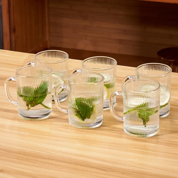 330ml Transparent Drinkware Household 2pcs Set Vertical Striped Wine Glass with Handle Breakfast Milk Tea Juice Cold Drink Cups 5