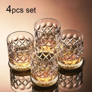 4pcs Wine Glasses Set 360ml Drinkware Glass Cups Bar Classical Crystal Glass Transparent Beer Cup Retro Solid Color Relief Cups 1