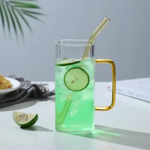 13oz 375ml Square Glass Mug Breakfast Milk Cup Transparent Beer Coffee Drinkware Glass with Handle Simplicity Household Tumblers 1