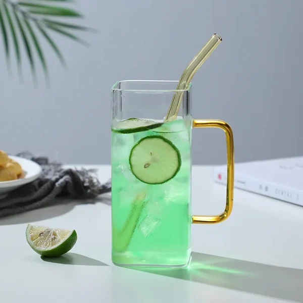 13oz 375ml Square Glass Mug Breakfast Milk Cup Transparent Beer Coffee Drinkware Glass with Handle Simplicity Household Tumblers 1