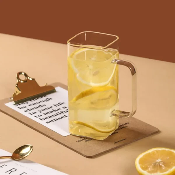 13oz 375ml Square Glass Mug Breakfast Milk Cup Transparent Beer Coffee Drinkware Glass with Handle Simplicity Household Tumblers 2