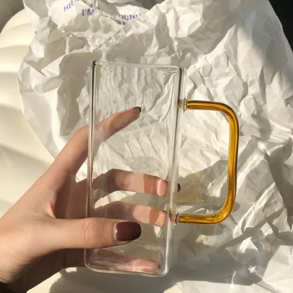 13oz 375ml Square Glass Mug Breakfast Milk Cup Transparent Beer Coffee Drinkware Glass with Handle Simplicity Household Tumblers 4