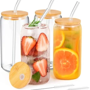 18.6OZ Glass Cup With Lid and Straw Transparent Bubble Tea Cup  Glass Beer Can Milk Mocha Cups1/2/4 Set Breakfast Mug Drinkware 1