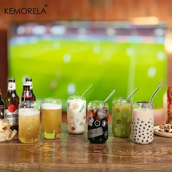 18.6OZ Glass Cup With Lid and Straw Transparent Bubble Tea Cup  Glass Beer Can Milk Mocha Cups1/2/4 Set Breakfast Mug Drinkware 4