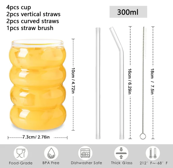 4pcs Creative Glass Cups Coffee Mug Clear Drinking Glasses Ribbed Glassware Cups With Straws Set Cocktail Fruit Glass Drinkware 3