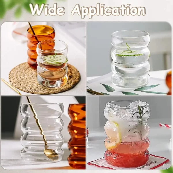 4pcs Creative Glass Cups Coffee Mug Clear Drinking Glasses Ribbed Glassware Cups With Straws Set Cocktail Fruit Glass Drinkware 4