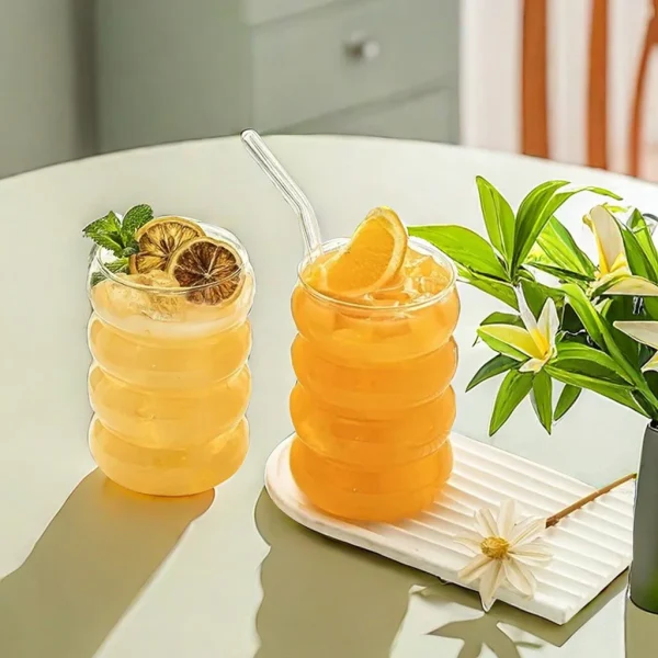 4pcs Creative Glass Cups Coffee Mug Clear Drinking Glasses Ribbed Glassware Cups With Straws Set Cocktail Fruit Glass Drinkware 5