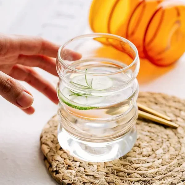 4pcs Creative Glass Cups Coffee Mug Clear Drinking Glasses Ribbed Glassware Cups With Straws Set Cocktail Fruit Glass Drinkware 6