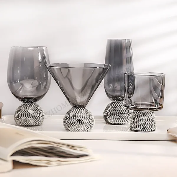 4/2/1Pcs Phnom Champagne Glass Inlaid Diamond Red Wine Glass Weddeing Party Crystal Goblet Cocktail Glass Drinkware Glasses Cup 2