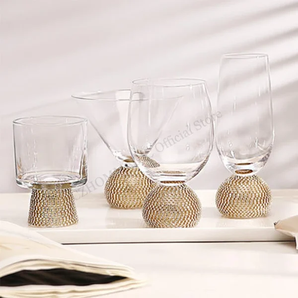 4/2/1Pcs Phnom Champagne Glass Inlaid Diamond Red Wine Glass Weddeing Party Crystal Goblet Cocktail Glass Drinkware Glasses Cup 4