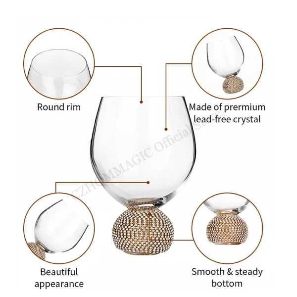 4/2/1Pcs Phnom Champagne Glass Inlaid Diamond Red Wine Glass Weddeing Party Crystal Goblet Cocktail Glass Drinkware Glasses Cup 5