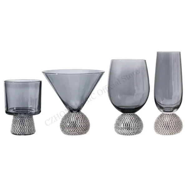 4/2/1Pcs Phnom Champagne Glass Inlaid Diamond Red Wine Glass Weddeing Party Crystal Goblet Cocktail Glass Drinkware Glasses Cup 6