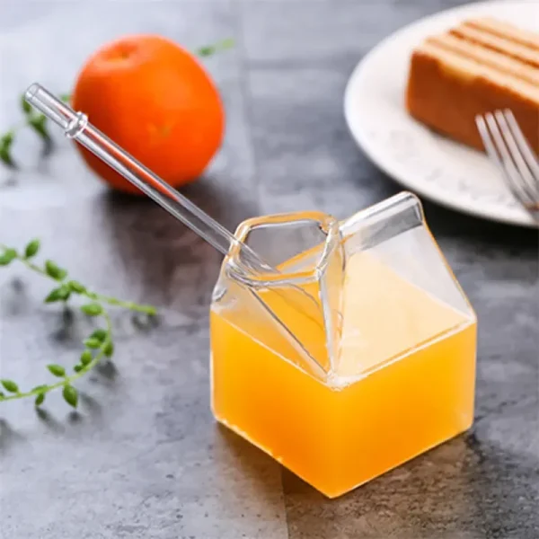 300ml Creative Transparent Milk Box Cup Milk Box Shape Glass Cups Bottle for Juice Cute CoffeeCupTea Drinkware Students Drink 1