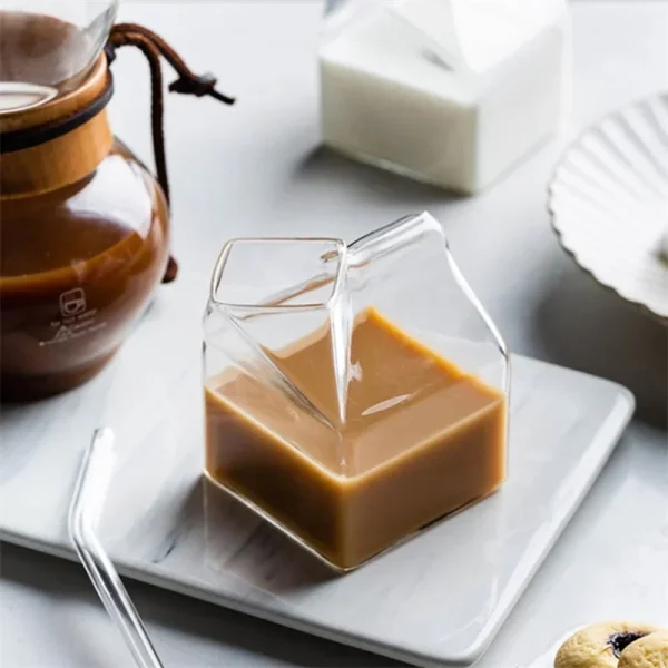 300ml Creative Transparent Milk Box Cup Milk Box Shape Glass Cups Bottle for Juice Cute CoffeeCupTea Drinkware Students Drink 3