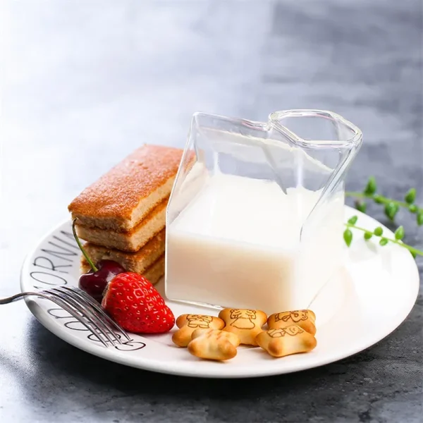 300ml Creative Transparent Milk Box Cup Milk Box Shape Glass Cups Bottle for Juice Cute CoffeeCupTea Drinkware Students Drink 4
