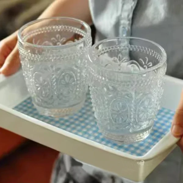 300ml 6pcs Set Sunflower Pattern Carved Wine Glass Transparent Drinkware Whiskey Cocktail Beer Glasses Water Cup 2