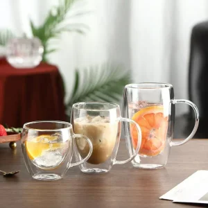 250ml/350ml/450ml with Handle Double Layer Glass Cup High Borosilicate Glass Drinkware Transparent Coffee Cup Heat Resistant 1