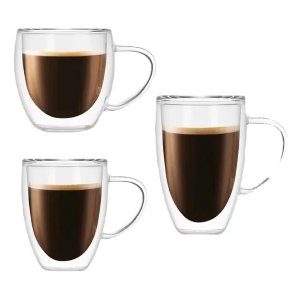 250ml/350ml/450ml with Handle Double Layer Glass Cup High Borosilicate Glass Drinkware Transparent Coffee Cup Heat Resistant 2