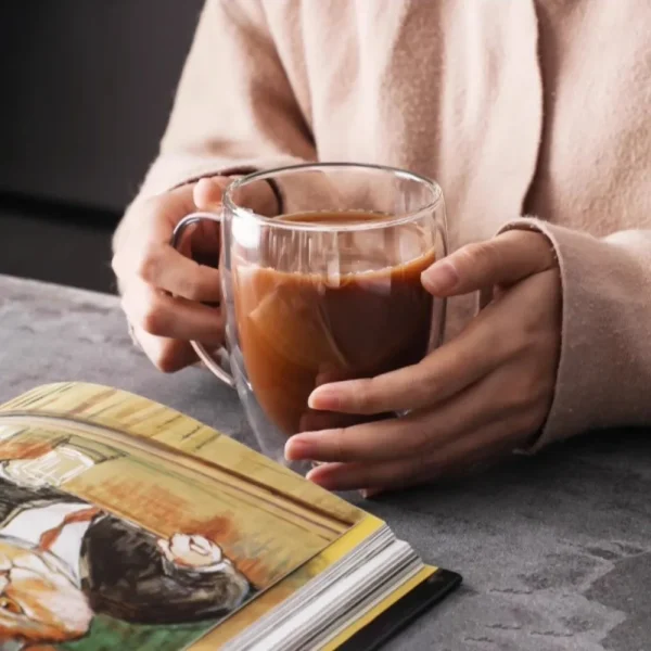 250ml/350ml/450ml with Handle Double Layer Glass Cup High Borosilicate Glass Drinkware Transparent Coffee Cup Heat Resistant 5